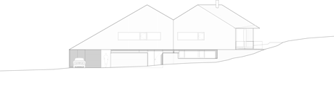 West elevation of Double-gabled house overlooking a Norwegian fjord by Schjelderup Trondahl Architects