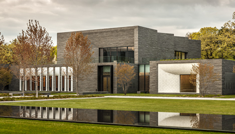 Garden Mausoleum by HGA features rough granite, white marble and gleaming onyx