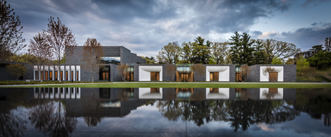Garden Mausoleum by HGA features rough granite, white marble and gleaming onyx