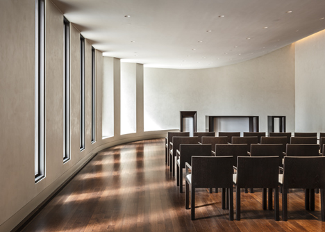 Garden Mausoleum by HGA features rough granite, white marble and gleaming onyx