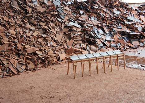 Furniture made from waste tiles by Tsuyoshi Hayashi