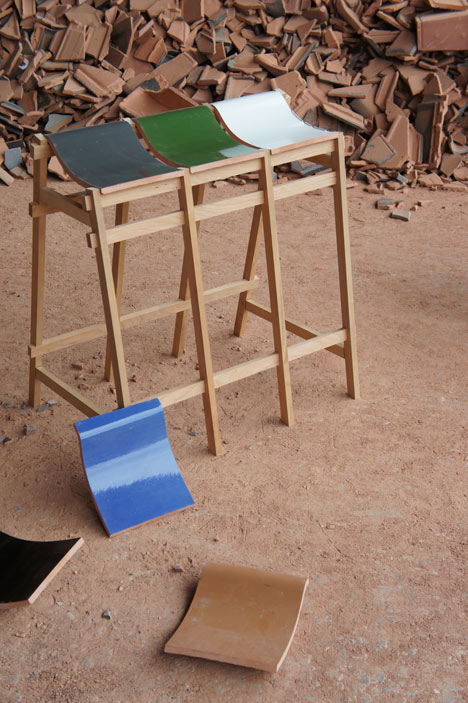 Furniture made from waste tiles by Tsuyoshi Hayashi
