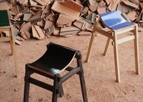 Furniture made from waste tiles by Tsuyoshi Hayashi