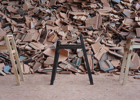 Furniture made from waste tiles by Tsuyoshi Hayashi