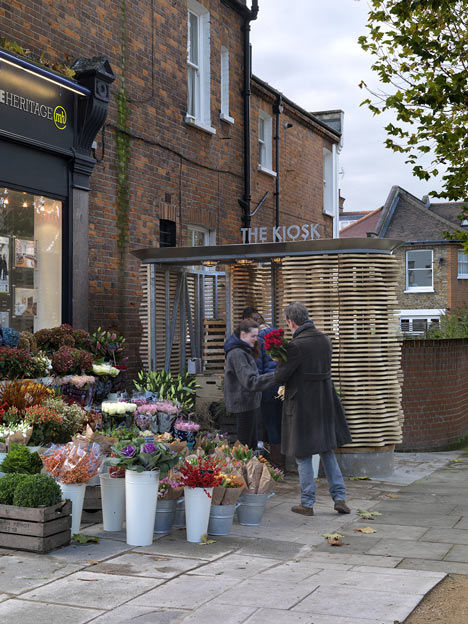 London flower kiosk with a wavy timber exterior by Buchanan Partnership