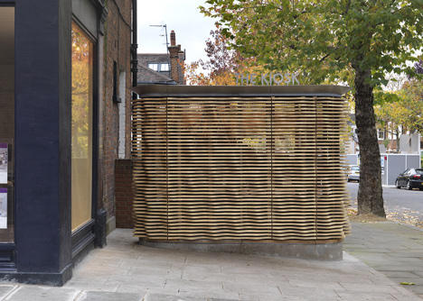 London flower kiosk with a wavy timber exterior by Buchanan Partnership