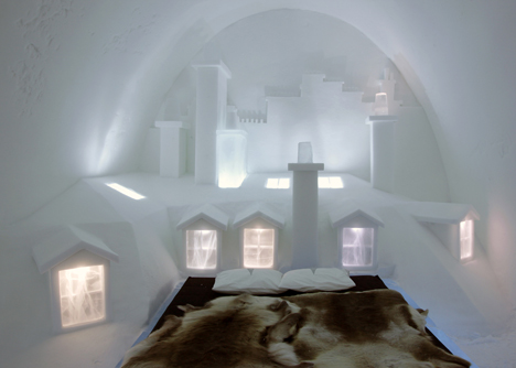 Parisian city skyline carved into an Icehotel room by Les ateliers de Germaine