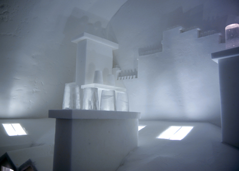 Parisian city skyline carved into an Icehotel room by Les ateliers de Germaine