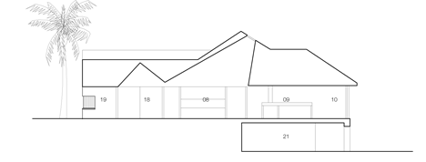 Section of Renovated single-storey house with distorted ceiling voids by Tribe Studio