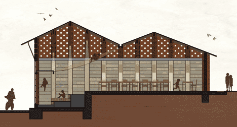 Children's library in Africa with rammed earth walls by BC Architects