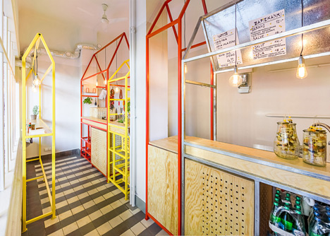 Zapiekanka restaurant in Warsaw modelled on a market booth by MFRMGR