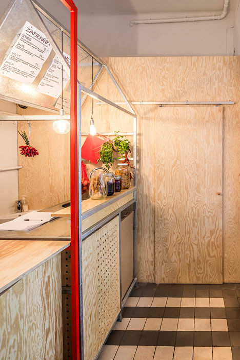 Zapiekanka restaurant in Warsaw modelled on a market booth by MFRMGR