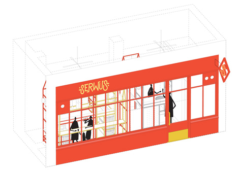 Zapiekanka restaurant in Warsaw modelled on a market booth by MFRMGR