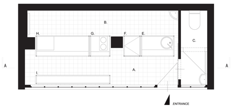 Floor plan of Zapiekanka restaurant in Warsaw modelled on a market booth by MFRMGR