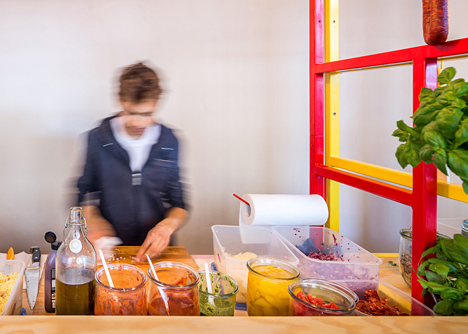 Zapiekanka restaurant in Warsaw modelled on a market booth by MFRMGR