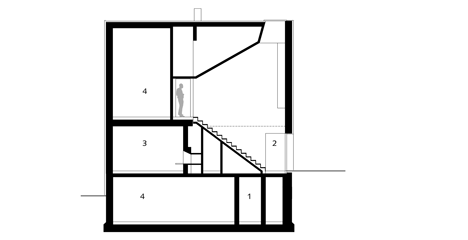 Long section of s_DenK house by SoHo Architektur has a kinked facade
