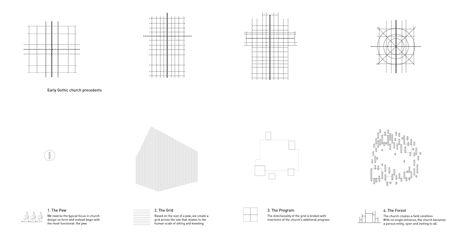 CAZA's 100 Walls Church is surrounded by staggered walls and partitions