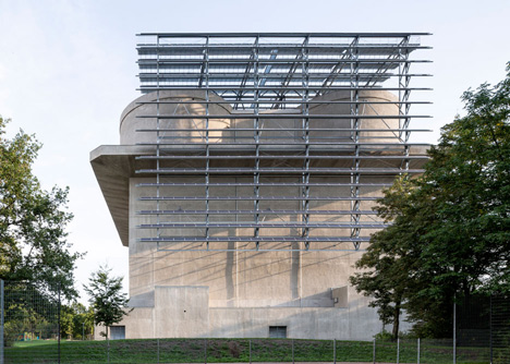 Abandoned concrete bunker converted into a green power plant