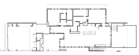 Ground floor plan of Angular metal roof wraps around a hilltop house by deMx architecture