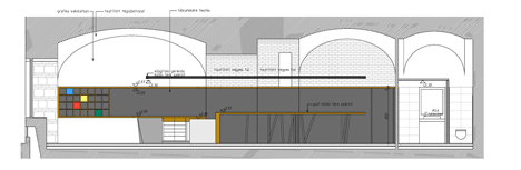 Section of Cafe in Budapest by Spora Architects