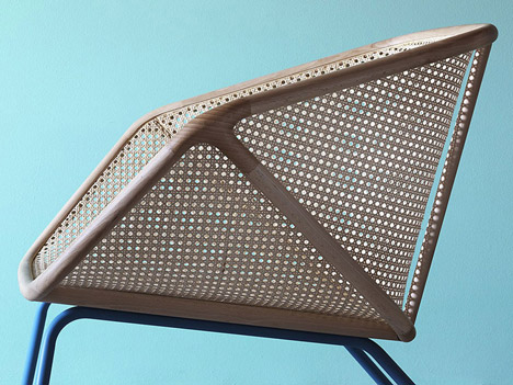 Colony armchair by Skrivo mixes steam-bent wood and rattan