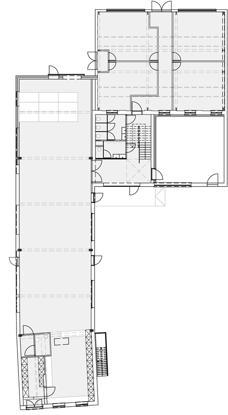 Ground floor plan of Community Centre Westvleteren by Atelier Tom Vanhee contrasts old and new bricks