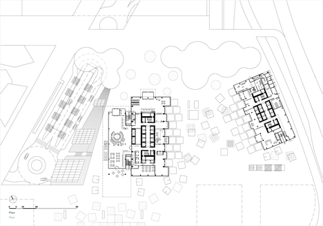 Site plan of DC Tower 1 by Dominique Perrault Architecture features a faceted glass facade