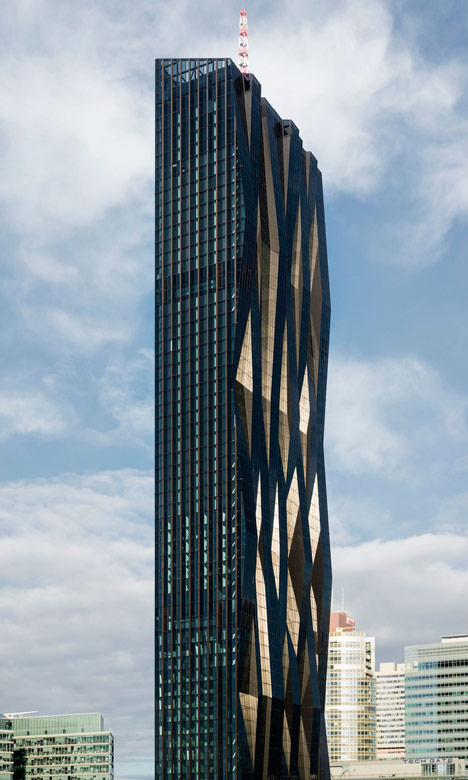 DC Tower 1 by Dominique Perrault Architecture features a faceted glass facade