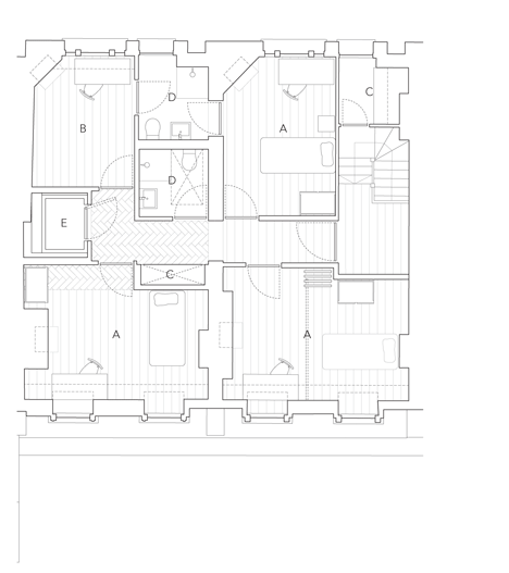 Third floor plan of Edwardian townhouse renovation by Studio Octopi features windows in the floors