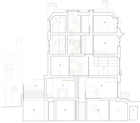Section of Edwardian townhouse renovation by Studio Octopi features windows in the floors
