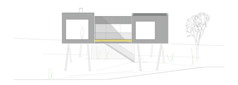 Black-painted S House by Hammerschmid Pachl Seebacher raised up on stilts