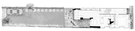 Floor plan of House extension by GKMP Architects includes a wooden window seat