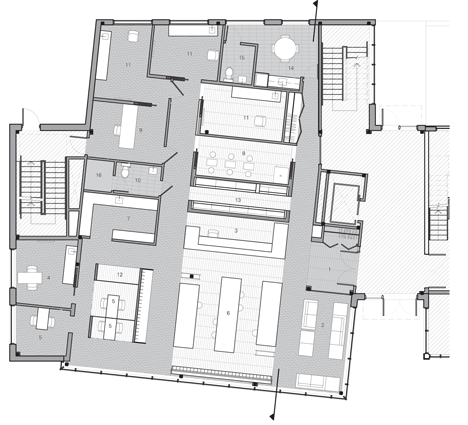Floor plan of La SHED Architecture separates eye clinic into black and white zones