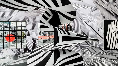Monochrome graphics create optical illusions at Tobias Rehberger's solo exhibition