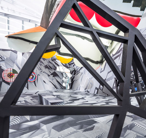 Monochrome graphics create optical illusions at Tobias Rehberger's solo exhibition