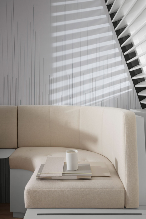 Okko hotel interior by Patrick Norguet with en suites hidden behind louvred walls