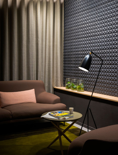 Okko hotel interior by Patrick Norguet with en suites hidden behind louvred walls
