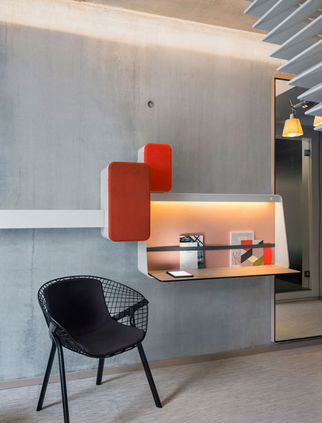 Okko hotel interior by Patrick Norguet with en suites hidden behind louvred walls