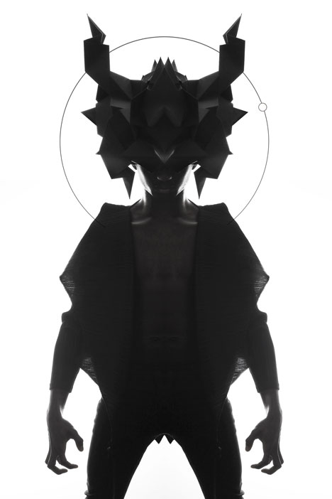 Origami headgear folded to resemble mythological creatures
