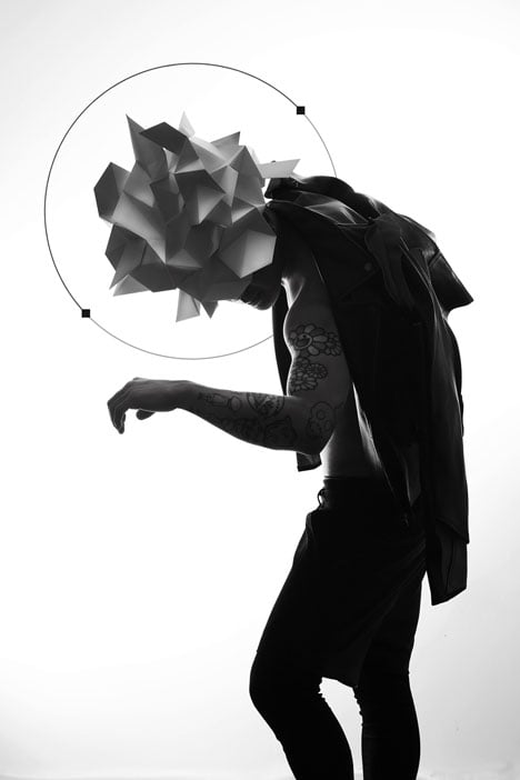 Origami headgear folded to resemble mythological creatures
