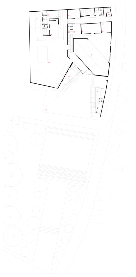 Ground floor plan of Perforated concrete walls encase La Tallera gallery by Frida Escobedo