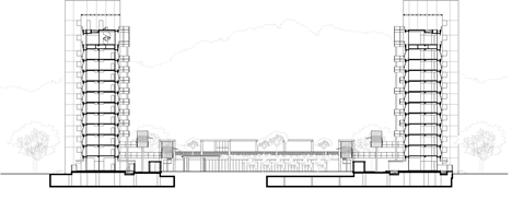 Main section of Raised outdoor cabins connected to Goodwood Residence apartments by WOHA