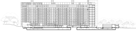 Section of Raised outdoor cabins connected to Goodwood Residence apartments by WOHA