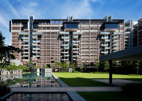 Raised outdoor cabins connected to Goodwood Residence apartments by WOHA