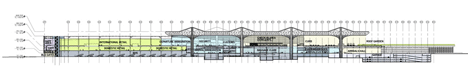 Section of Mumbai airport terminal with coffered canopy