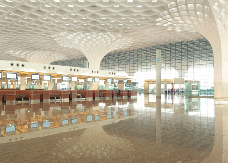 Mumbai airport terminal with coffered canopy