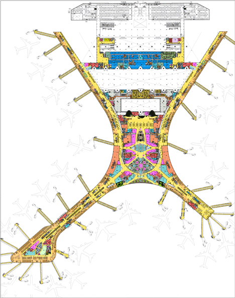 Second floor plan of Mumbai airport terminal with coffered canopy