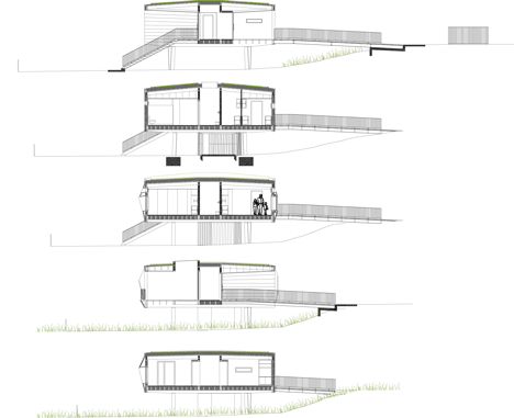 Sections of School building clad in chestnut tiles by Dauphins