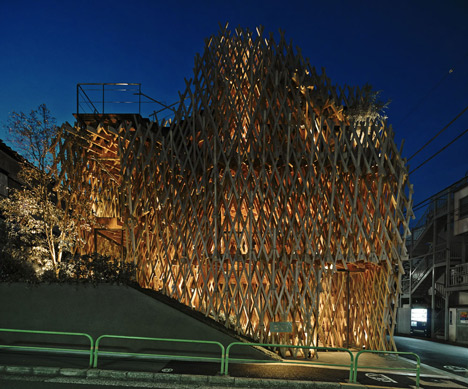 SunnyHills cake shop by Kengo Kuma encased within intricate timber lattice