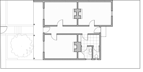 Existing floor plan of Turnaround House by Architecture Architecture opens onto a courtyard